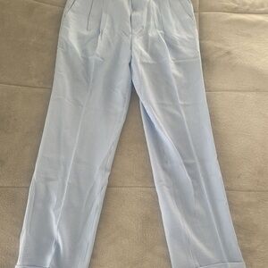 Men's Light Blue Striped Pants. Ferrigani Trousers Size 32. Side waist cinch.